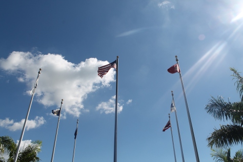 The flags flying at Pearl Harbor. 